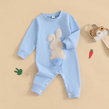 Load image into Gallery viewer, Easter Baby Boy Girl Outfit Embroidery Bunny Rompers Bunny Tail Jumpsuit Unisex Newborn Infant Easter Clothes (Blue, 0-3 Months)
