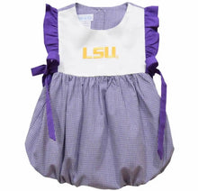 Load image into Gallery viewer, Ready to ship-LSU Tigers Embroidered
Purple Gingham Girls Romper - Image #1
