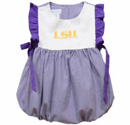 Ready to ship-LSU Tigers Embroidered
Purple Gingham Girls Romper - Image #1