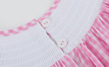 Load image into Gallery viewer, Preorder by 9/30-Pink Gingham Daisy and Hearts Smocked Romper-Ships 12/28
