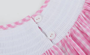 Preorder by 9/30-Pink Gingham Daisy and Hearts Smocked Romper-Ships 12/28