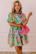 Load image into Gallery viewer, Women Floral Puff Sleeve Buttoned Babydoll Dress - Image #3
