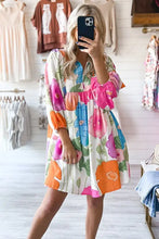 Load image into Gallery viewer, Women Floral Print Split Neck Babydoll Dress - Image #7
