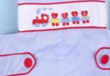 Load image into Gallery viewer, Train Valentines Hand Smocked Bubble
Shortalls
