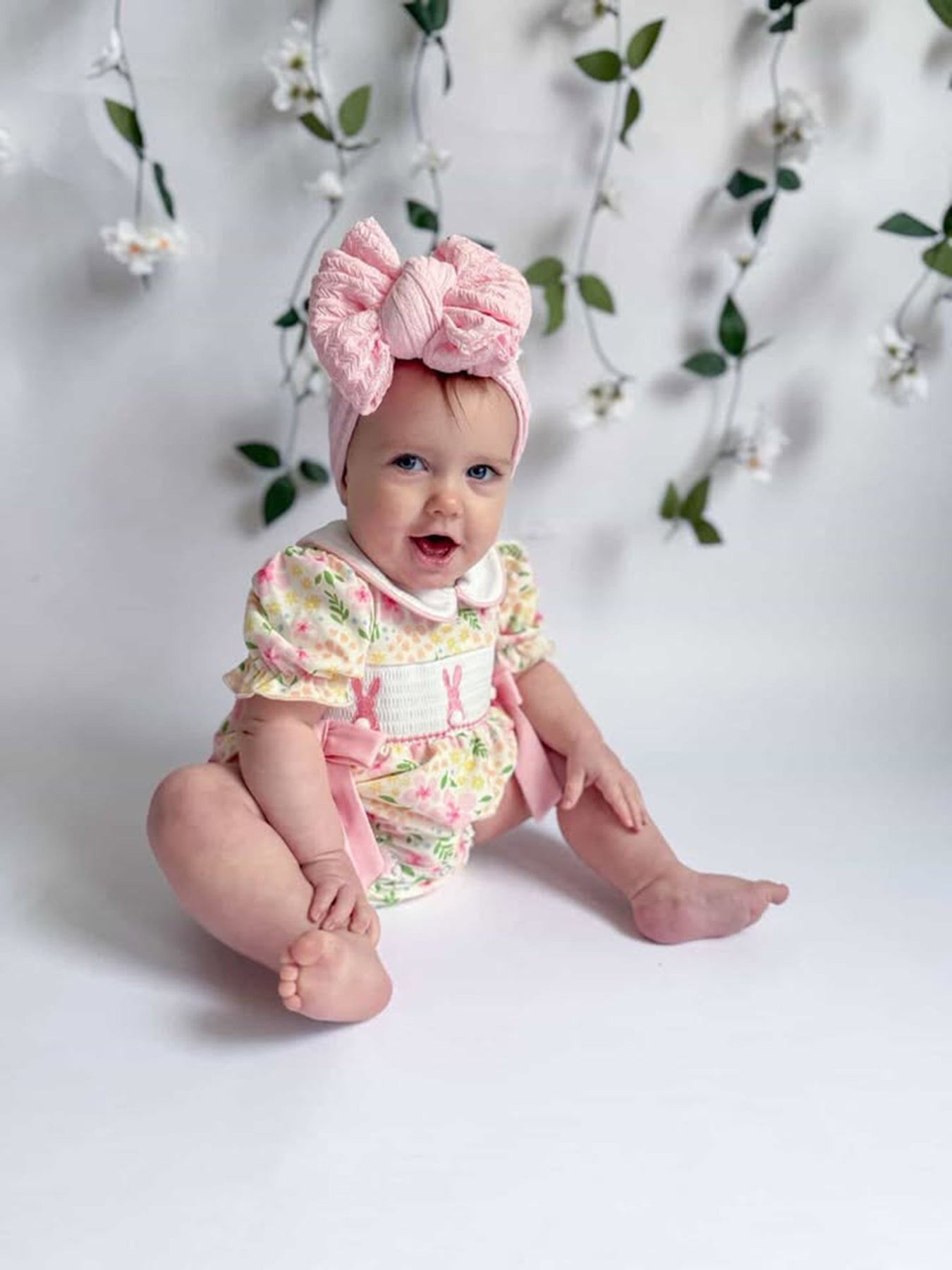 Easter Bunny Embroidery Smocking Cute Baby Girl Romper