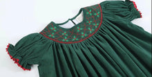 Load image into Gallery viewer, Preorder 7/15-9/15-Green Christmas Mistletoe Smocked Bishop Dress - Image #2
