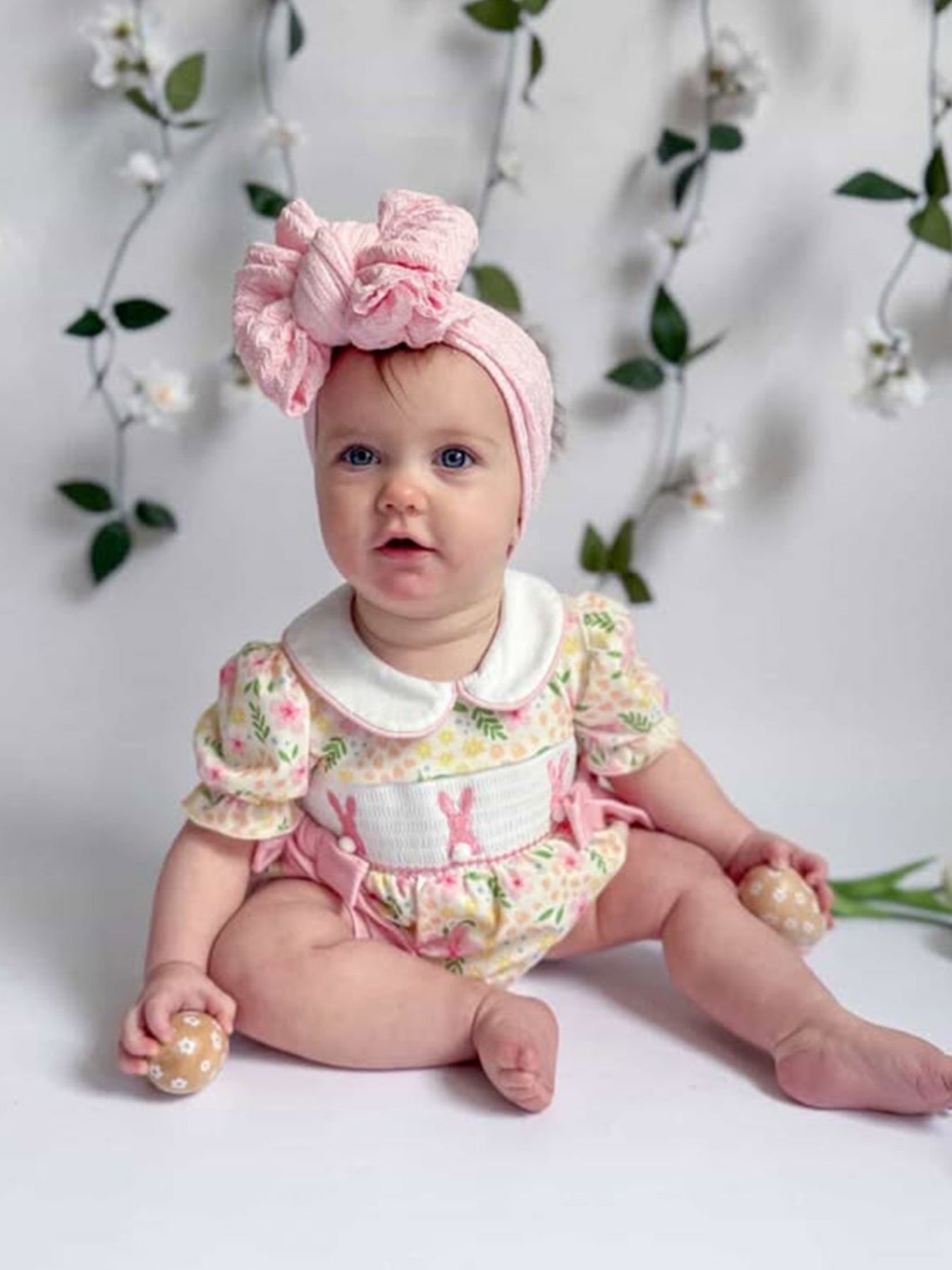 Easter Bunny Embroidery Smocking Cute Baby Girl Romper