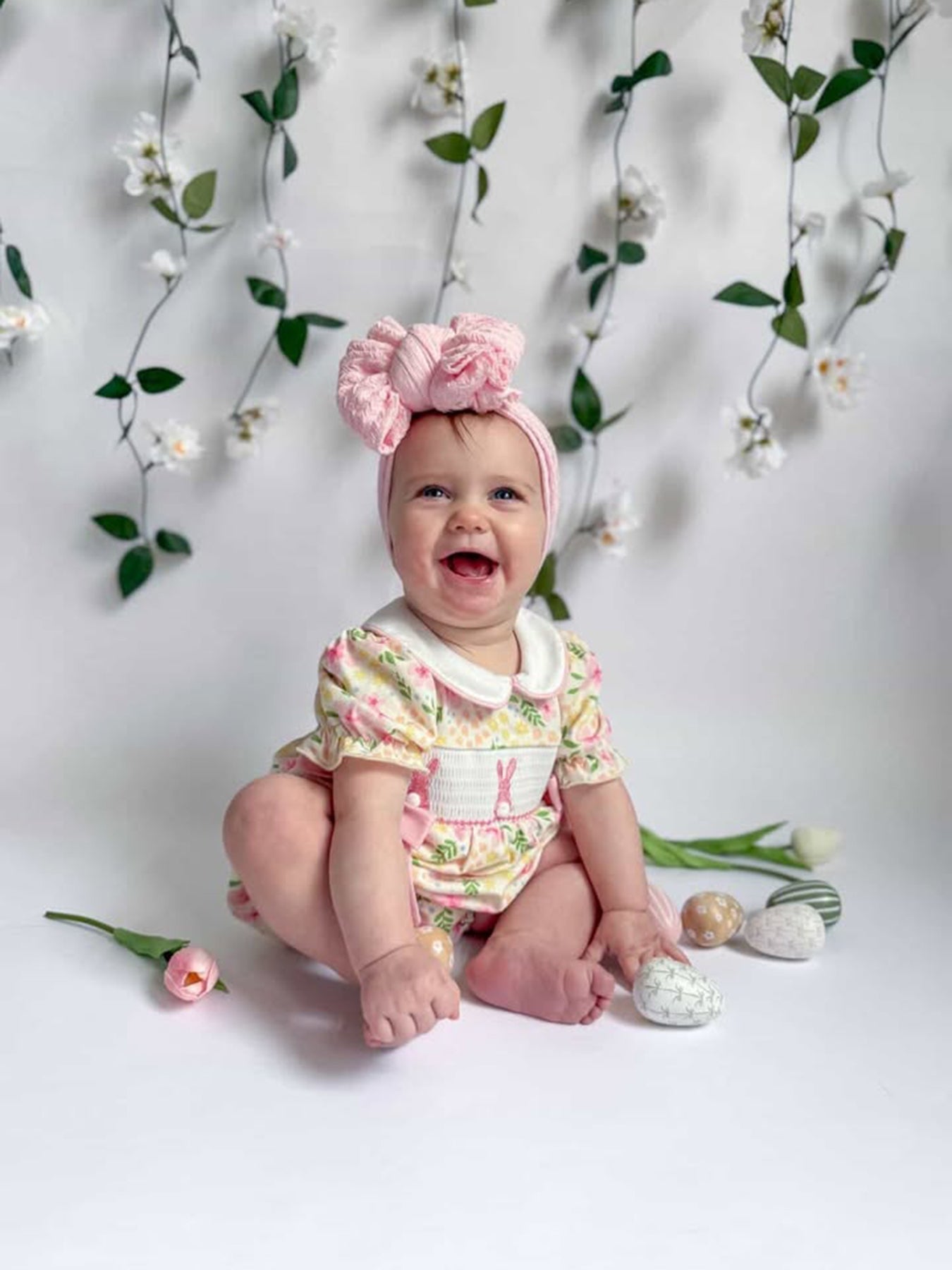 Easter Bunny Embroidery Smocking Cute Baby Girl Romper