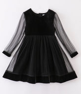 Premium Black velvet ruffle girl dress