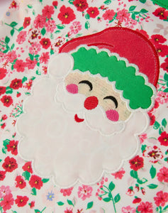 Christmas Santa Applique Baby Girls Floral Long Sleeve Ruffle Romper with Bow Ties-Ships by 10/1