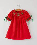 Christmas Girls Dress : Adorable Green Christmas Tree Embroidery-Ships 10/15