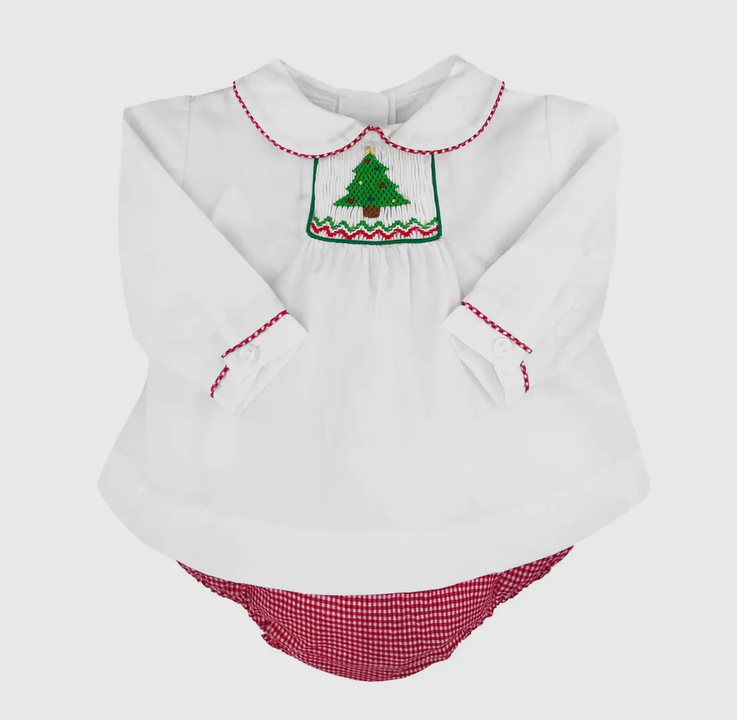 Christmas Tree Hand Smocked
Diaper Set