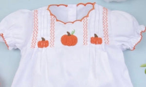 Pumpkin French Knot Embroidery Baby Girl Dress - Image #2