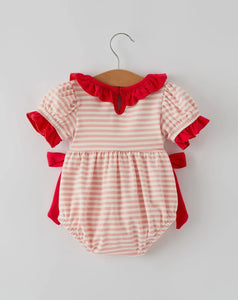 Christmas Candy Cane Smocking Embroidery Striped Baby Girls Romper-Ships 10/5