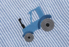 Load image into Gallery viewer, Dark Blue Tractor Seersucker Bubble
Romper - Image #2
