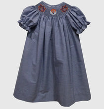 Load image into Gallery viewer, ETA 6/1-Auburn Tigers Smocked Navy Gingham Short Sleeve Bishop Dress - Image #1
