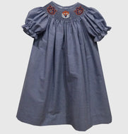 ETA 6/1-Auburn Tigers Smocked Navy Gingham Short Sleeve Bishop Dress - Image #1