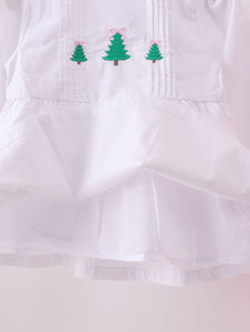 Premium white christmas tree
embroidery ruffle pants set
