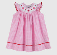 Preorder by 9/30-Pink Gingham Daisy and Hearts Smocked Romper-Ships 12/28