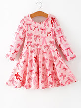 Load image into Gallery viewer, Toddler Girls Valentine Bow Print Long Sleeves Dress
