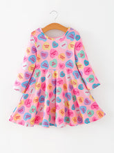 Load image into Gallery viewer, Toddler Girls Valentine Dress – Colorful Candy Heart Print Outfit
