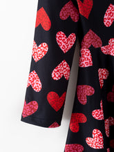 Load image into Gallery viewer, Girls Valentine&#39;s Day Black Dress With Leopard Heart Print
