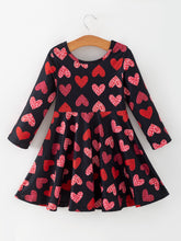 Load image into Gallery viewer, Girls Valentine&#39;s Day Black Dress With Leopard Heart Print

