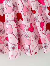 Load image into Gallery viewer, Valentine Dress for Girls – Pink Dress with Daisy &amp; Lollipop Print
