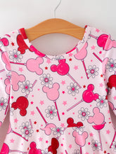 Load image into Gallery viewer, Valentine Dress for Girls – Pink Dress with Daisy &amp; Lollipop Print
