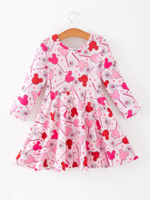 Load image into Gallery viewer, Valentine Dress for Girls – Pink Dress with Daisy &amp; Lollipop Print

