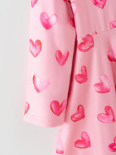 Load image into Gallery viewer, Girls Valentine Party Dress – Pink Heart Print Long Sleeve
