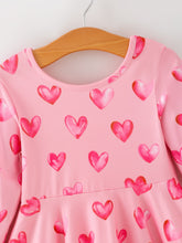 Load image into Gallery viewer, Girls Valentine Party Dress – Pink Heart Print Long Sleeve
