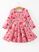 Load image into Gallery viewer, Toddler Girls Valentine Party Pink Dress – Red Bow Heart Print Outfit
