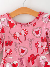 Load image into Gallery viewer, Toddler Girls Valentine Party Pink Dress – Red Bow Heart Print Outfit
