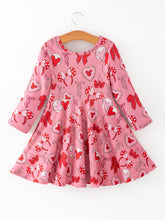 Load image into Gallery viewer, Toddler Girls Valentine Party Pink Dress – Red Bow Heart Print Outfit
