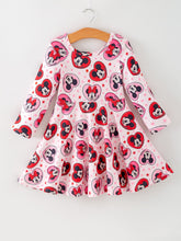 Load image into Gallery viewer, Valentine&#39;s Day Girls Long Sleeve Dress – Pink Character Heart Outfit
