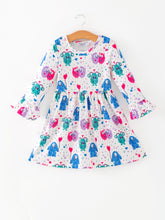 Load image into Gallery viewer, Toddler Girls Valentine Dress – Colorful Monster Balloon Print
