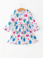 Toddler Girls Valentine Dress – Colorful Monster Balloon Print