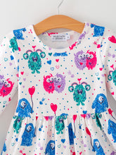 Load image into Gallery viewer, Toddler Girls Valentine Dress – Colorful Monster Balloon Print
