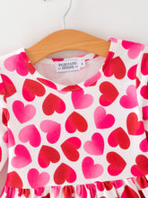 Load image into Gallery viewer, Toddler Girls Valentine Party Dress – Red Pink Ruffle Sleeve Dress
