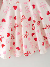 Load image into Gallery viewer, Toddler Girls Valentine Bow Heart Shape Print Dress
