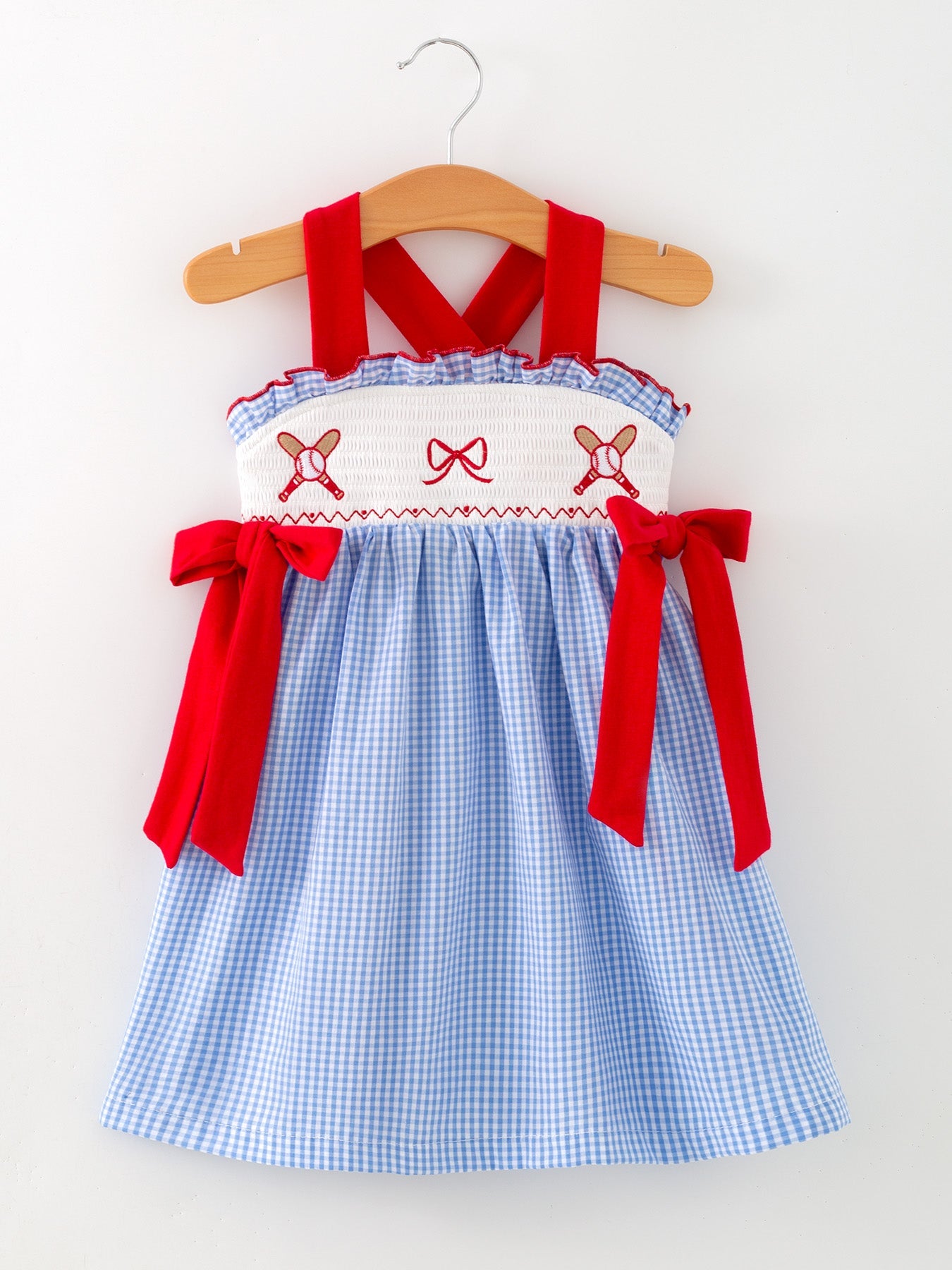 Toddler Girls Baseball Smocked Dress – Blue Plaid Summer Outfit