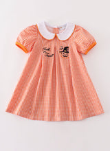 Load image into Gallery viewer, Orange plaid halloween embroidery dress
