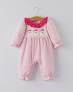 Christmas Santa Applique Striped Baby Girls Romper with Red Ruffle Trim-Ships by 10/5