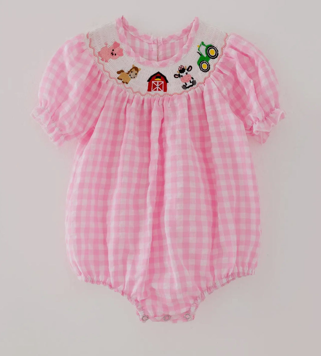 Farm Pink Smocking Embroidered
Girls Romper