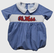 ETA 7/7-Ole Miss Rebels Smocked Navy Gingham Short Sleeve Boy Bubble - Image #1