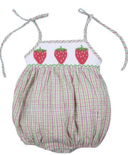 Load image into Gallery viewer, Strawberry Hand Smocked Girl Bubble - Image #1
