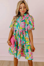 Load image into Gallery viewer, Women Floral Puff Sleeve Buttoned Babydoll Dress - Image #4
