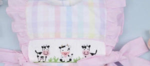 Cute Cow Hand Smocked Girl Bow Bubble - Image #1