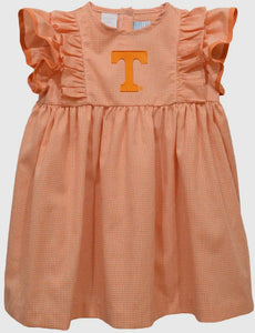 Ready to ship-Tennessee Vols Embroidered Orange Gingham Ruffle Dress - Image #3